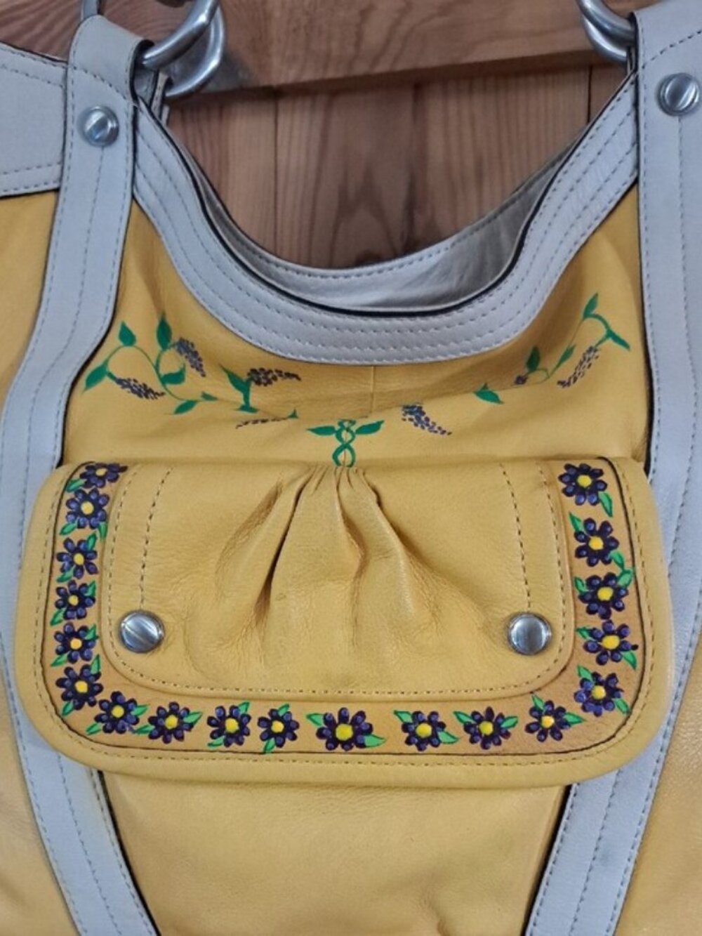 Hand Painted Yellow Floral Women’s Shoulder Bag - Picture 17 of 17